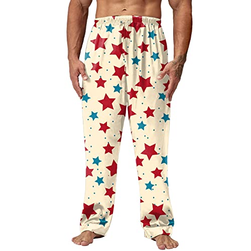 Pantalones largos de pijama con estampado de primavera y verano para hombre, para primavera, verano, día de la independencia, pantalones largos de espuma viscoelástica, caqui, XXL