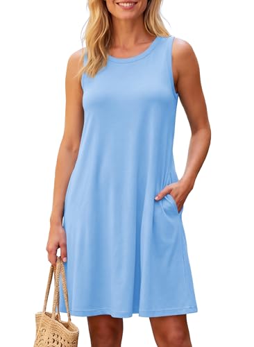 Image of VIISHOW Womens Round Neck 3 /4 Sleeves A-line Casual Tshirt Dress with Pocket