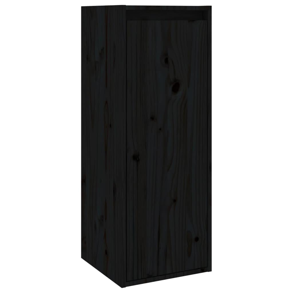 Black Solid Pine Wood Floating Wall Cabinets, Set of 2 | Measuring 30x30x80 cm, these wall-mounted units organize books and decor in your living room, hallway, or media center.