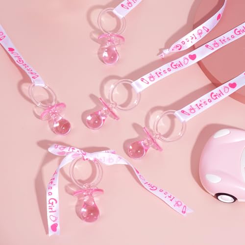 Image of XINHUIDALSQ 36 Baby Shower Pacifiers Necklace, Acrylic Pacifier Necklace for Baby Shower Girls Boys Party Favors Charm /Gender Reveal Party Table Scatter /Game Props(Pink)