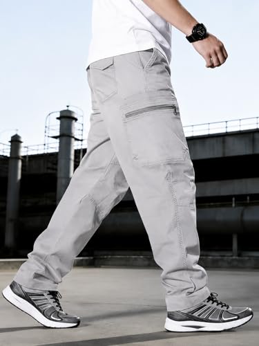 Image of Men's Pure Cotton Cargo Pants | Regular Fit Multi-Pocket Utility Trousers for Men | Solid Cargo Bottom Wear with Zip Pockets | Comfortable Casual Outdoor Wear