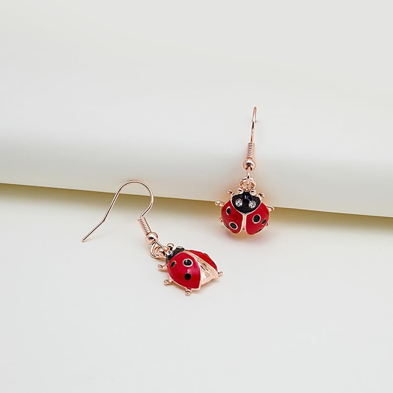 Cute Red Ladybug Dangle Earrings Animal Black Beetle Bugs Insect Stud Drop earrings for Women - Image 3