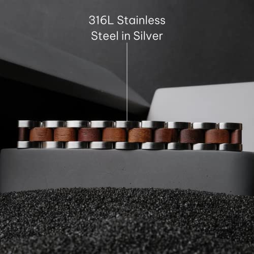 Holzkern Triad Men’s Bracelet 316L Silver Stainless Steel And Walnut Wood, Waterproof Adjustable Length Silver Bracelet For Men, Premium Men’s Jewelry Bandlet For Men #TOP1