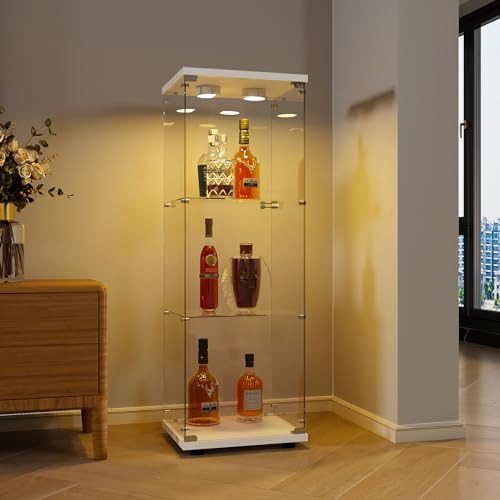 Générique Vitrine en Verre, Armoire de Collection Moderne en Verre à Trois Couches avec LED und Porte,Verre trempé Transparent Vitrine de Collection pour...