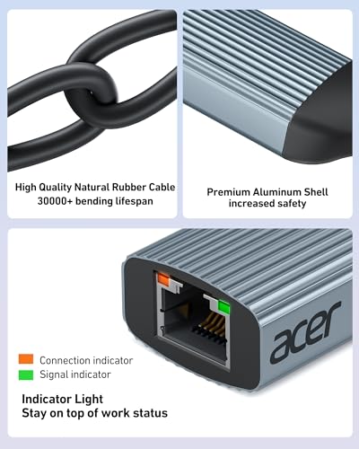 Acer USB C to Ethernet Adapter, Plug and Play RJ45 to Type C Network Dongle - image 5