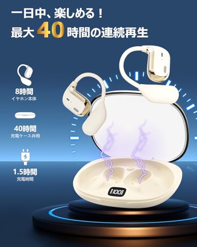 イヤホン bluetooth【2025年進化モデル!究極の装着感と極上サウンドを両立!】ワイヤレスイヤホン オープンイヤー bluetooth 5.4 耳掛け式 40長時間再生 AI通話ノイズキャンセリングマイク付き 音漏れを抑え 片耳7gの超軽量 耳を塞がない プレゼントに最適 (ベージュ) 商品画像7