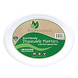 BioGreenChoice 12 5/8 in x 10 in. Large Oval serving Platters (100 count) Eco-Friendly Bagasse...