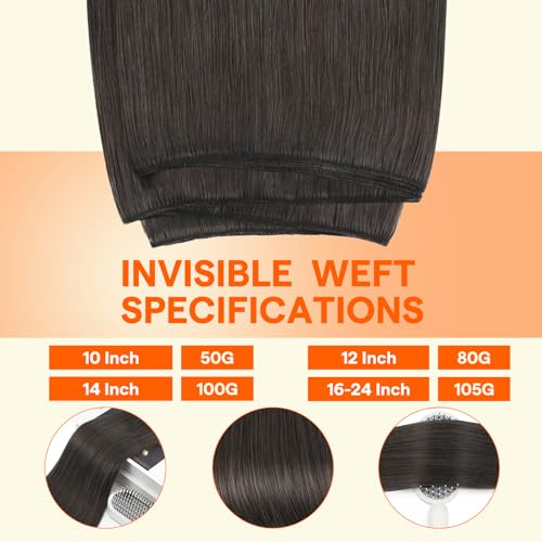 Image of Full Shine Sew In Hair Extensions Real Human Hair Mocha Ash Brown 14 Inch | Mocha Brown With Ash Undertones, Invisible Weft, Sew In Install, Real Human Hair, Add Length For Daily Wear, Seamless Blend