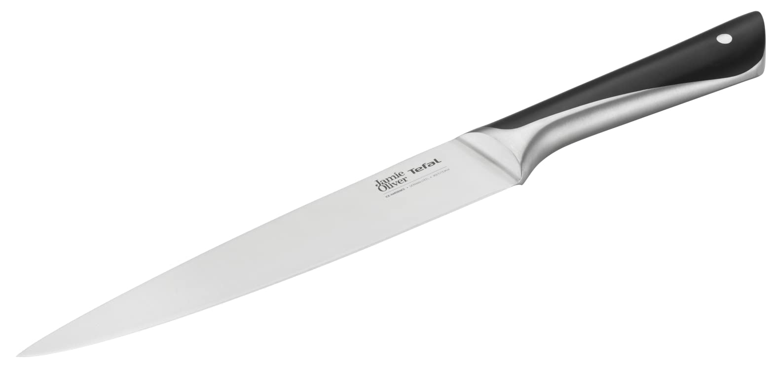 Tefal K26702 Jamie Oliver - Cuchillo para carne y jamón (20 cm, alto rendimiento de corte, diseño inconfundible, cuchillas resistentes y duraderas, acero inoxidable), color negro