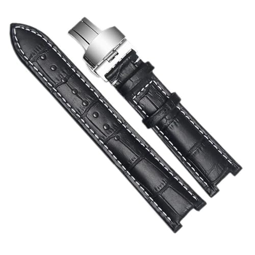 Bracelet de montre en cuir véritable pour homme femme avec boucle déployante papillon
