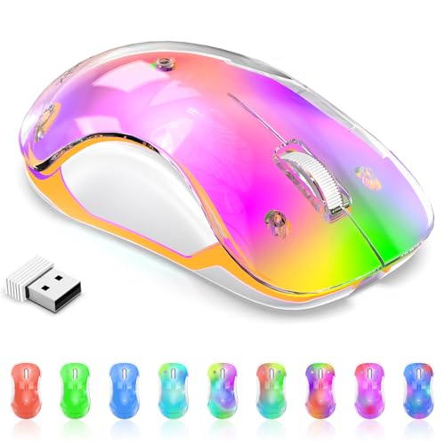 Image of memzuoix 2.4G Wireless Mouse with Customizable Cover & 9-Color LED - Rechargeable Ergonomic, 1400 DPI, 5 Buttons, USB Receiver for PC /Mac - Purple