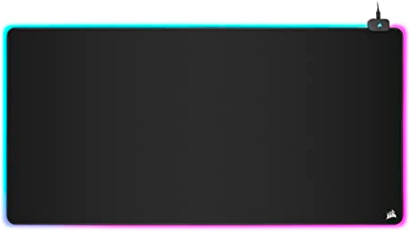 Corsair MM700 RGB Extended 3XL Cloth Gaming Mouse Pad/Desk Mat - Massive 1,220mm x 610mm (48” x 24”) Cloth Surface, 360° Three-Zone RGB Lighting, Two USB Ports - Black 24L x 48W inches