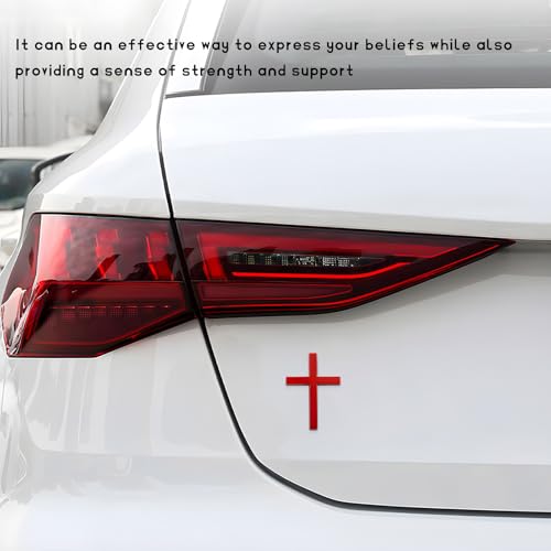 Image of 2 PCS Metal Christian Cross Emblem Stickers, 2.5 inchx1.8 inch Alloy 3D Car Cross Sticker Badge, Self-Adhesive Emblem Decal Decoration for Auto Trunk Tailgate Fenders, Car Exterior Decal (Red)