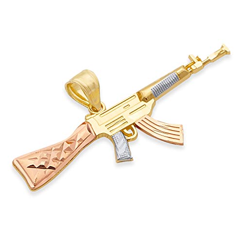 14k REAL Tri Color Gold Rifle Gun Charm Pendant