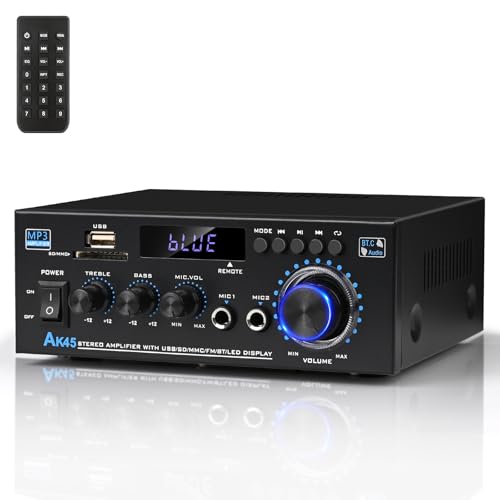 How to Connect TV to Receiver Without HDMI? Stereo Audio Amplifier AK45 Bluetooth Receiver for Home Stereo, 400W 2 Channel Wireless Bluetooth...