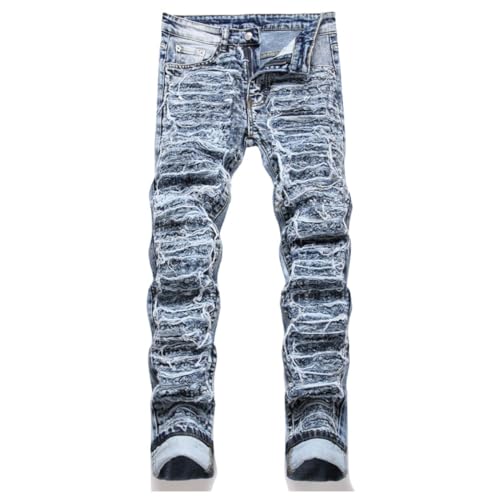 jupkem Hop Hip Stacked Jeans Men Ripped Skinny Jeans Y2k Goth Patched Punk Y2k Pants Distressed Slim Fit Vintage Streetwear