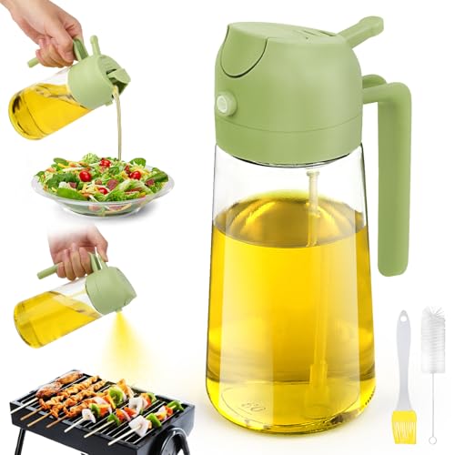 LWMTT Pulverizador Aceite Spray 2 en 1, 470ml Aceite Cocina, Aceitera Antigoteo,Rociador Para Cocinar,Pulverizador Aceite Freidora Aire para Cocina,Freidora de Aire,Ensalada, Barbacoa (Verde)