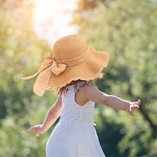 Kunyeah Kids Girl Summer Straw Hat Foldable Wide Brim Cap Sun Visor Hats Sun Protection Beach Hats Bowknot Floppy Cap3