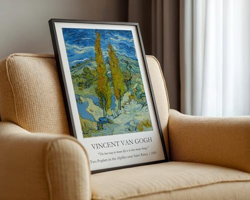 Image of Waltractive Vincent Van Gogh Paintings Framed Poster with Beautiful Quotes - Available in 33x22 and 48x33 CM - Classic Art Poster with sleek Black Frame - Elegant Home and Office Decor (Two Poplers in the Alpilles, 13x19 Inch, Framed)