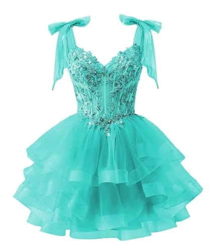 Sparkly Lace Homecoming Dresses for Teens 2025 A Line Corset Short Prom Dress Cocktail Party Gown with Bow