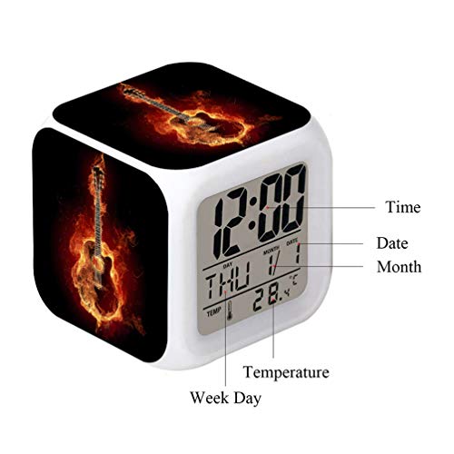 Cointone Led Alarm Clock Guitar Fire Rock Music Design Creative Desk Table Clock Glowing Electronic Colorful Digital Alarm Clock For Unisex Adults Kids Toy Birthday Present #TOP4