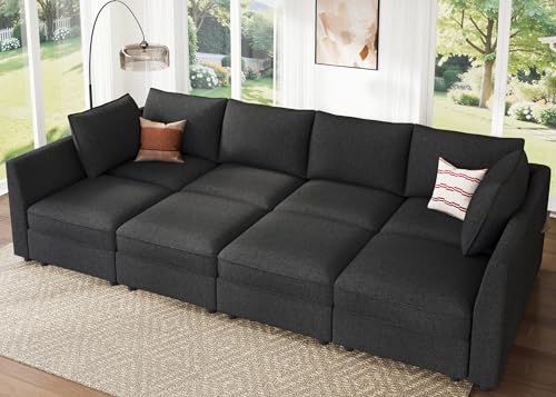 HONBAY Modular Sofa Sectional Sleeper Couch with Storage Seat Reversible Sectional Sleeper Couch Modular Sofa - Linen Grey