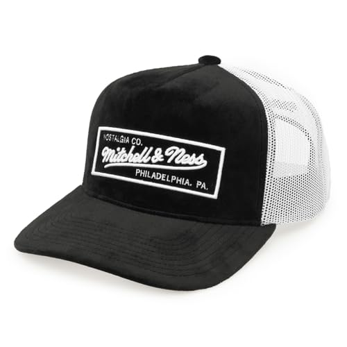 Mitchell & Ness Branded Velvet Outline Script Trucker Cap Black/White