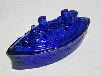 極希少（ピンク色）美品 大正時代◆アメリカ海軍 戦艦 メイン号 ガラス 小物入れ □極希少ピンク色 美品 1920年頃大正時代！REMEMBER THE MAINE