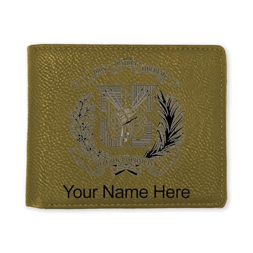 LaserGram Faux Leather Bi-Fold Wallet, Coat of Arms Dominican Republic, Personalized Engraving Included (Camo Green)