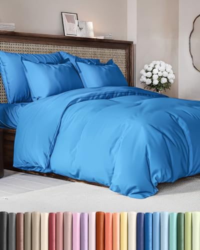Image of Duvet Cover Full Size Set - Extra Soft Full Duvet Cover 80 inch x 90 inch with 2 Pillow Shams for Women, Men, Kids & Teens - Hotel Luxury, Easy-Care w / Zipper Closures & Ties - Comfy & Breathable (Royal Blue)