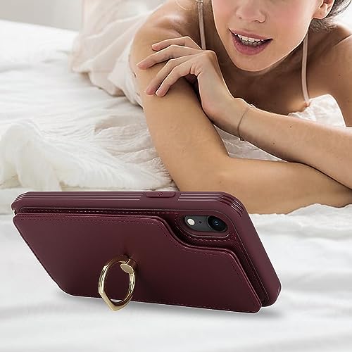 Image of for iPhone XR Case with Card Holder and Strap for Women,Crossbody Lanyard,RFID Blocking,Kickstand Ring Stand,Snap Clasp,Phone Wallet Cases 6.1 inch(Wine Red)