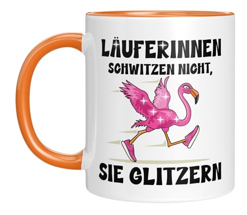Lustige Tasse mit Spruch für Joggerinnen und Marathonläufer | Läuferinnen schwitzen nicht, sie glitzern | Geschenkidee für Lauf und Sport Fans