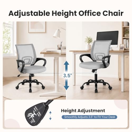 Image of DUMOS Ergonomic Home Office Chair, Executive Mesh Desk Chair, 2 Pack | Height Adjustable, Lumbar Support, Breathable Mid Backrest, Fixed Armrest, Rolling Wheels, Computer Gaming, Meeting, Gray