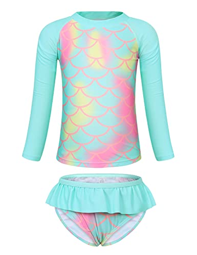 Jurebecia Bademode Mädchen Rash Guard Schnorchelanzug UV-Schutz 50+ Kinder Neoprenanzüge Meerjungfrau Langarm Badeanzüge Grün 6-7 Jahre Cover