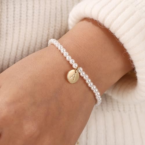 Ursteel Initial Bracelets For Women - Dainty Letter S Pearl Initial Charm Bracelets Jewelry Women Trendy Mothers Day Gifts thumb #4
