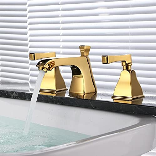 Grifo para Lavabo de baño Manija Doble Grifo para Lavabo de baño de Moda de 3 Orificios, Mezcladores de baño montados en Cubierta, Mezclador de Laboratorio Dorado Grifos para Lavabo de Grifo