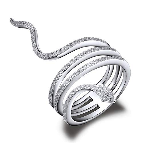 SALAN 925 Slittato Sterling Anelli per Donne Anello Serpente Animale Impilabile Clear Zircone Cerchio Speciale Anelli di Trendy Anelli di Tendenza Partito Gioielli Punk