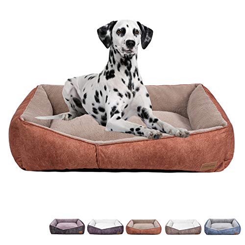 Coohom Rectangle Washable Dog Bed Warming Comfortable Square Pet Bed Simple Design Style Durable Dog Crate Bed for Medium Large Dogs (36 INCH Orange)