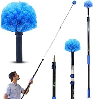 EVERSPROUT 5-to-12 Foot Cobweb Duster and Extension-Pole Combo (20 Ft Reach, Medium-Stiff Bristles), Hand-Packaged, Lightweight, 3-Stage Aluminum Pole, Indoor & Outdoor Use Spider Web Brush with Pole