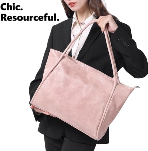 Image of Large Tote Bag for Women Work with Zipper 16L Vegan Leather Ladies Travel Purses and Handbags