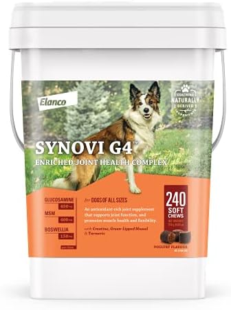 Synovi G4 Dog Joint Supplement Chews for Dogs of All Ages, Sizes and Breeds – 240 Count, Brown