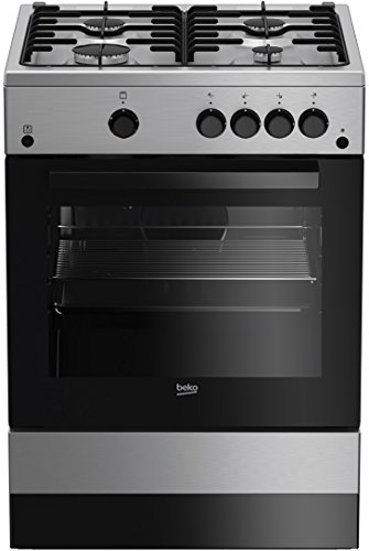 Beko FSG62010FX – Cuisinière indépendante, acier inoxydable, boutons, rotatif, noir, métal, face