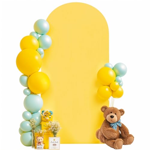 7.2FT Wedding Arch Cover Yellow Gold Spandex Fitted Wedding Arch Stand Covers Round Top Chiara Backdrop Cover for Birthday Party Ceremony Banquet Decoration