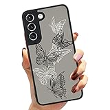 Mophinda Compatible Samsung Galaxy S21 Black White Butterfly Case, Translucent Matte Soft TPU Bumper