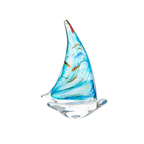 Beachcombers 7" Glass Marbled Sail Sailboat Figure Coastal Beach House DÃ©cor Decoration Blue