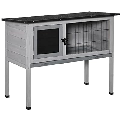Pawhut Wooden Rabbit Hutch Guinea Pig Hutch Bunny Cage Backyard Built in Tray Openable Asphalt Roof Small Animal House 86 x 45 x 70 cm