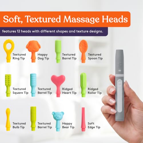 Image of Special Supplies Rechargeable Buzz Buddy Oral Motor Stimulation kit with 12 Soft Textured Interchangeable Heads, Calm Sensory Needs, Support Speech, and Stimulate Self Feeding (Grey)