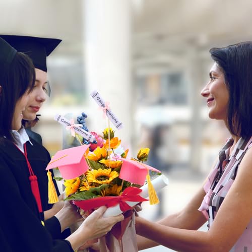 Image of Breling 12 Pcs Pink and Gold Graduation Centerpiece Sticks Felt Graduation Scroll Diploma and Grad Cap with Tassel Decor 2026 Table Toppers Centerpiece Party Supplies for Grad Party Decorations