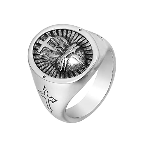 HCMA Coeur de Dieu Religieux Croix Titane Acier Hommes Anneaux Punk Rock Hip hop Amulette pour Homme Petit Ami Motard Bijoux Créativité Cadeau