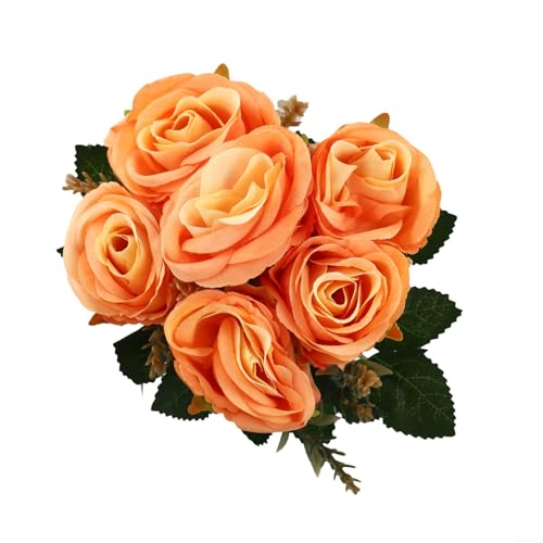 Dolvitrny Künstliche Rose, kleiner Topfbaum, Kunstblumen-Dekoration, Seidenrose für Strauch, Miniatur-Kunststoffpflanzen für Innenbereich, Gartendekoration, pflegeleicht (Orange)